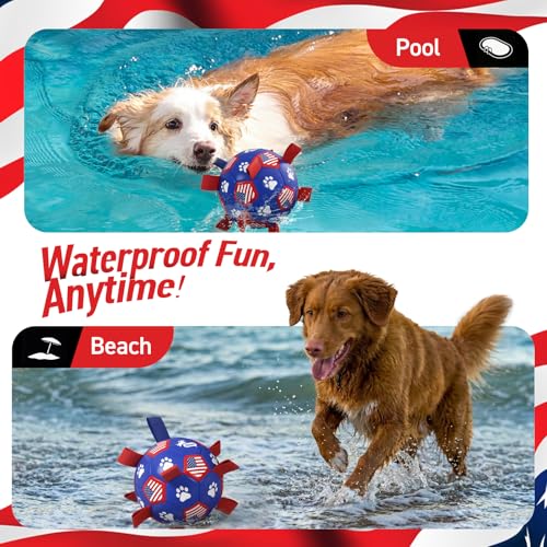 Image of QDAN Dog Toys, Dog Soccer Ball with Straps, Herding Ball for Small Dogs | 6 Inch Dog Toy Ball for 20-40 lbs Dogs, Outside Dog Toys for Beach Pool Water Fun to Keep Them Busy, Puppy Birthday Present