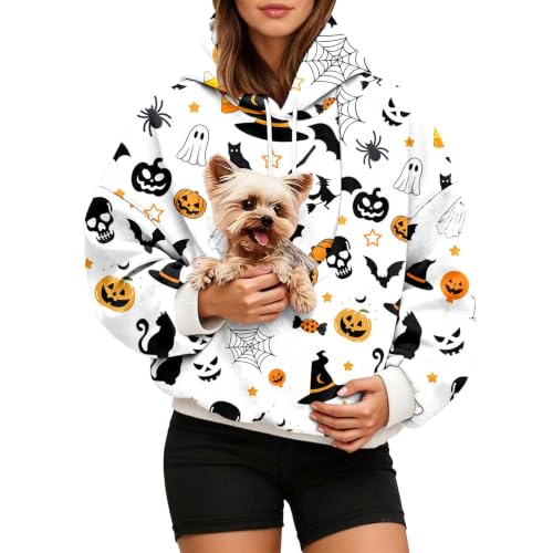 Halloween Clothes,Halloween Pet Pouch Hoodie Women Oversized Cat And Dog Pouch Sweatshirt Comfy Pullover With Pocket White17 Medium - image 6