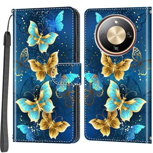 Étui portefeuille Honor Magic8 Lite avec rabat magnétique motif papillons