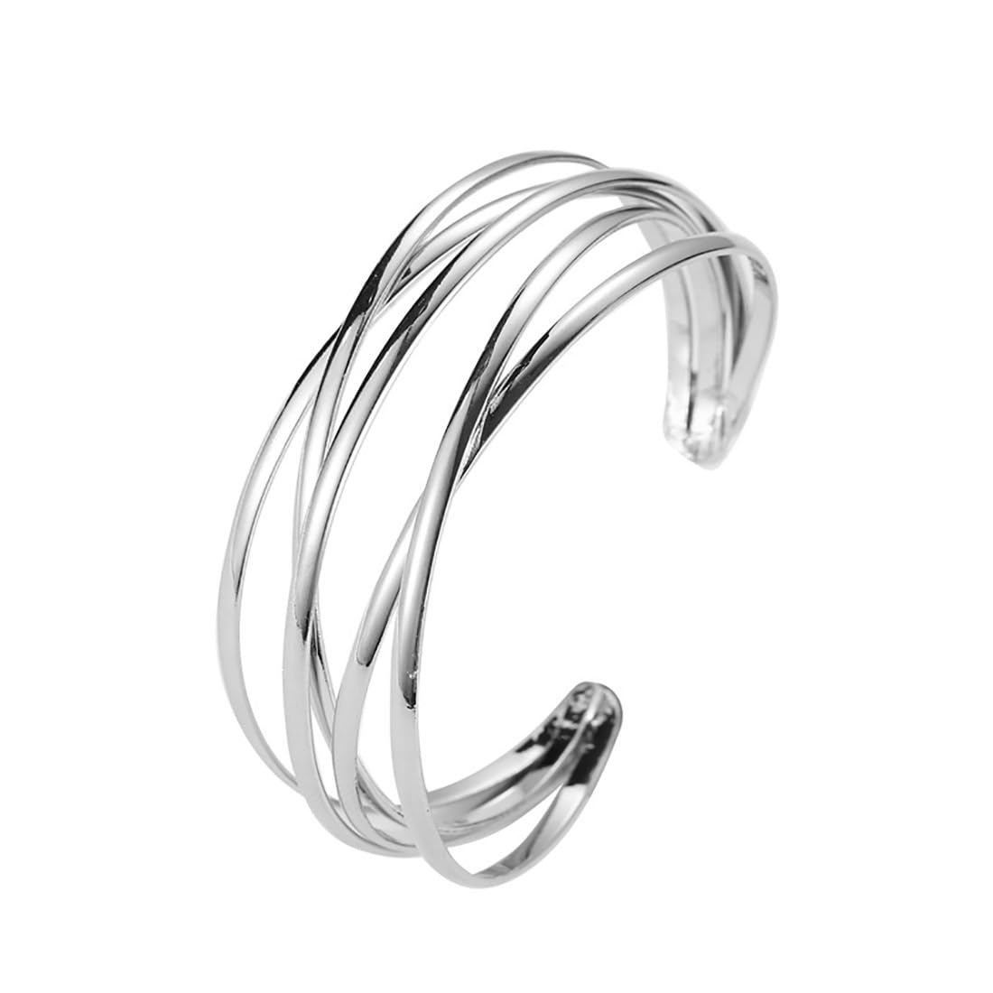 Cubahop Brazalete de Cruz de metal abierto en capas de cubahop para manos lisas, adecuado para mujeres y niñas (Plata)