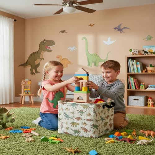 Image of Foldable Dino Toy Basket for Boys & Kids Rectangular (C)