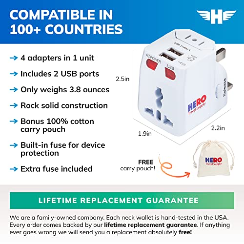Hero-Universal-Travel-Adapter-2-USB-Ports--Power-Plug-for-US-Europe-France-UK-Ireland-Thailand-NZ-Australia-100-Countries-White