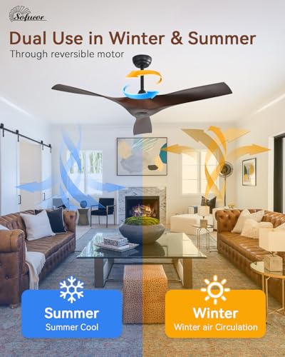 Image of Sofucor 52 Inch Smart Ceiling Fan No Light, Modern Ceiling Fan with 3 Plastic Blades, Compatible with Alexa /Google /App, 6 Speeds 4500CFM, Timer Quiet Reversible DC Motor, ETL /FCC