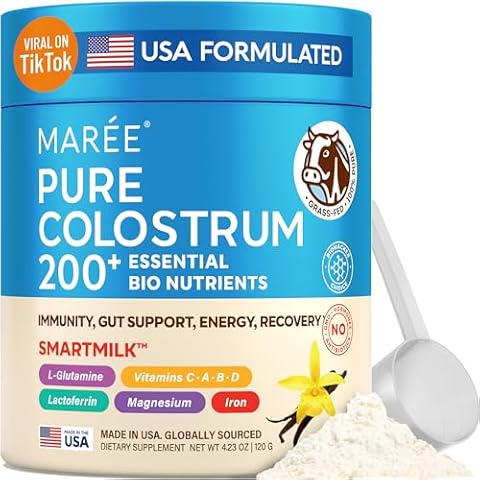 MARÉE Pure Colostrum Powder, Bovine Colostrum, Lactoferrin & Mineral Supplements, Gut Health, Immune Support & Muscle Recovery Formula, Vanilla Flavored, 30 Servings Cover