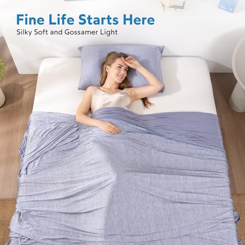 Image of HOMFINE Cooling Blanket for Hot Sleepers Oversized Size, Blue 120 inchx120 inch | Dual-sided mica nylon cool, Q-Max 0.439 instant cool, Lightweight & breathable for night sweats & menopause, Machine washable