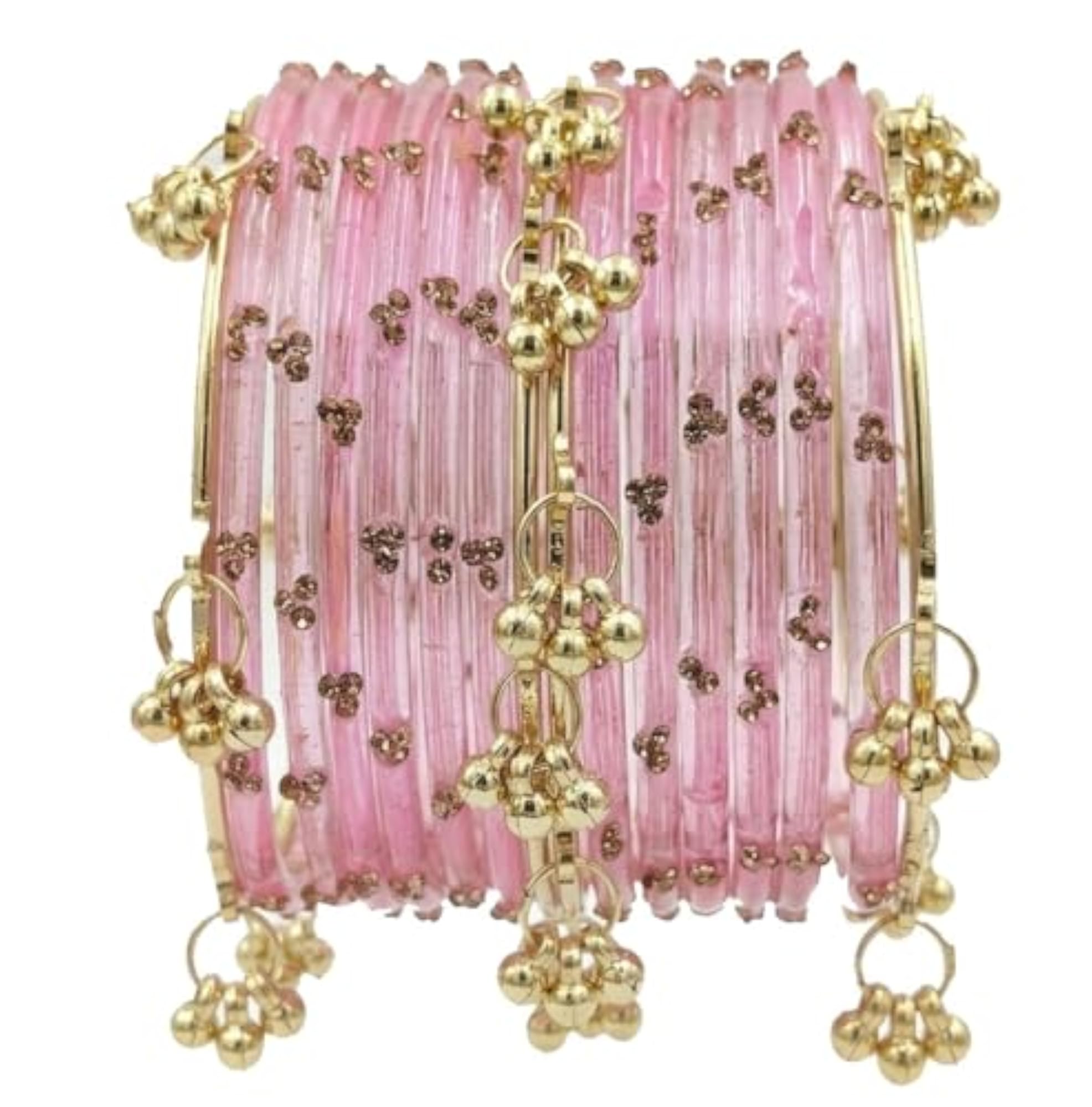 Women's Glass Bangles Set with Zircon Gemstone Work, Fancy Kangan