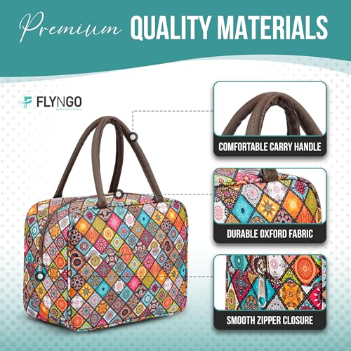 Image of FLYNGO Large Insulated Lunch Bag for Office, School, Women, Men, Tiffin Pouch Bag, Hot & Cold Lunch Box Bags for Boys, and Girls (Orange Mandala)
