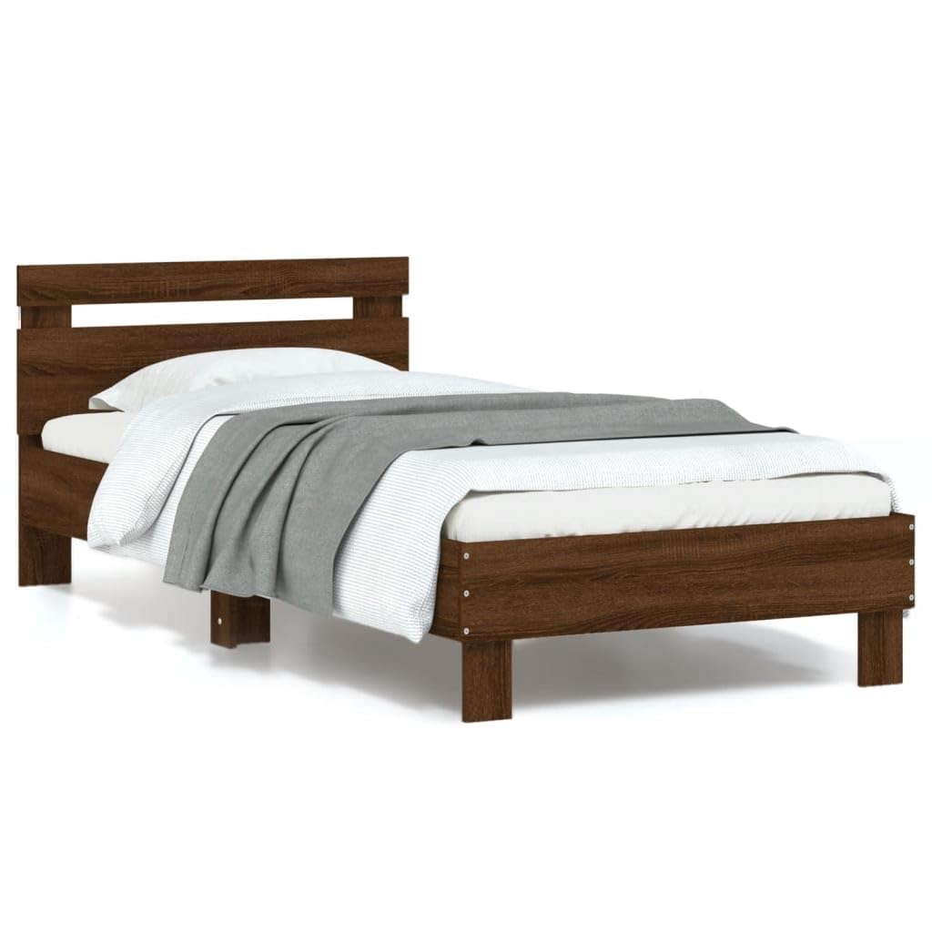 Letto Singolo Con Contenitore LED RGB Rovere Marrone 90x190 cm