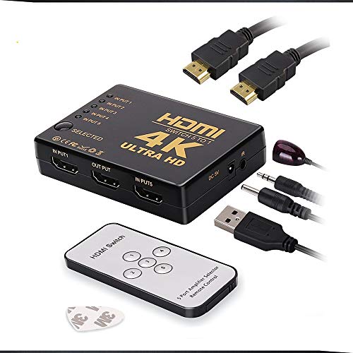 JIMAT HDMI Switch 4K, 5-Port HDMI 5 in 1 Splitter Hub HDTV High Speed Switcher Box Converter | IR Wireless Remote | Support Full HD 1080P 3D 4k x 2k | for HDTV DVD STB PC Projector Xbox
