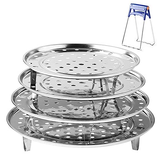 Round Stainless Steel Steamer Rack 7.6" 8.5" 9.33" 10.23" Inch Diameter Steaming Rack Stand Canner Canning Racks Stock Pot Steaming Tray Pressure Cooker Cooking Toast Bread Salad Baking (4 Pack)