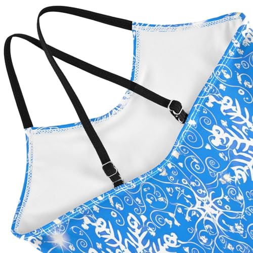 White Snowflakes Blue Swimming Suit for Girls, Summer Beach Apparel, 3-104