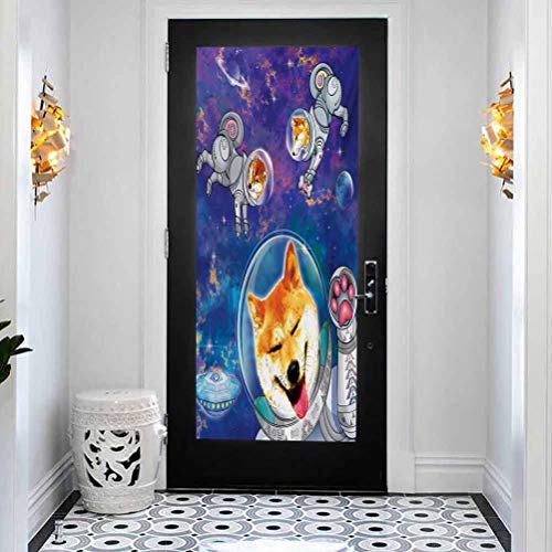 3D DIY Door Sticker Wall Decals Mural Wallpaper, Dog Astronaut Shibas in Space