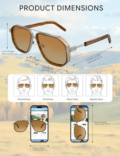 Image of BIRCEN Men's Polarized Aviator Sunglasses: Acetate Luxury Trendy Sun Glasses Anti-Glare UV Protection for Driving & Travel
