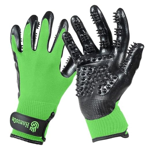 HandsOn Pet Grooming Gloves - #1 Ranked, Award Winning Shedding, Bathing, & Hair Remover Gloves for Cats, Dogs, and Horses (Green / Black, Small)