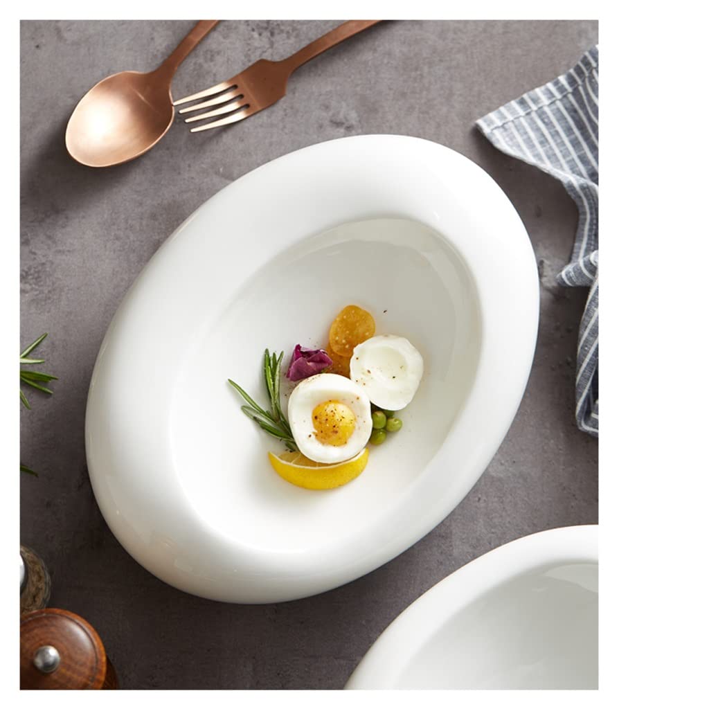 Lot de 4 grandes assiettes en céramique empilables au design moderne pour restaurant, cuisine, salade, plats froids de 22,9 cm