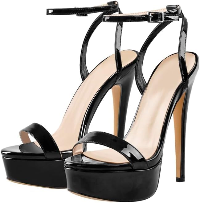 Image of Platform Stiletto High Heels for Women, Round Open Toe Ankle Strap Sexy Heeled Sandals for Wedding Party Dress