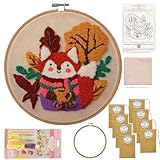 StraightCurls Punch Needle Set Cozy Fox – DIY Stickset für Anfänger, Kinder & Erwachsene mit Vorlage, 8 Garnfarben, 20 cm Stickrahmen, Stoff & Online-Anleitung (Komplettset)