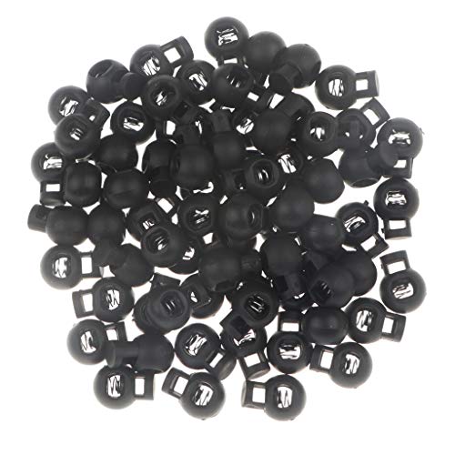 Puchin 80 PCS Cord Lock End Federstopp Kippstopper Rundform Gepäck Lanyard Stopper Schieben für Kleidung, Hut, Rucksack Lanyard, Gepäck, Verschiedene Arten von Outdoor- und Fitnessprodukten (Black) Cover