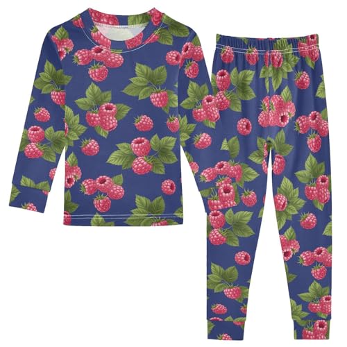 Pajama Sets Long Sleeve Raspberry Leaves Pattern Soft Comfy Sleepwear 2 Piece PJS 3-8T