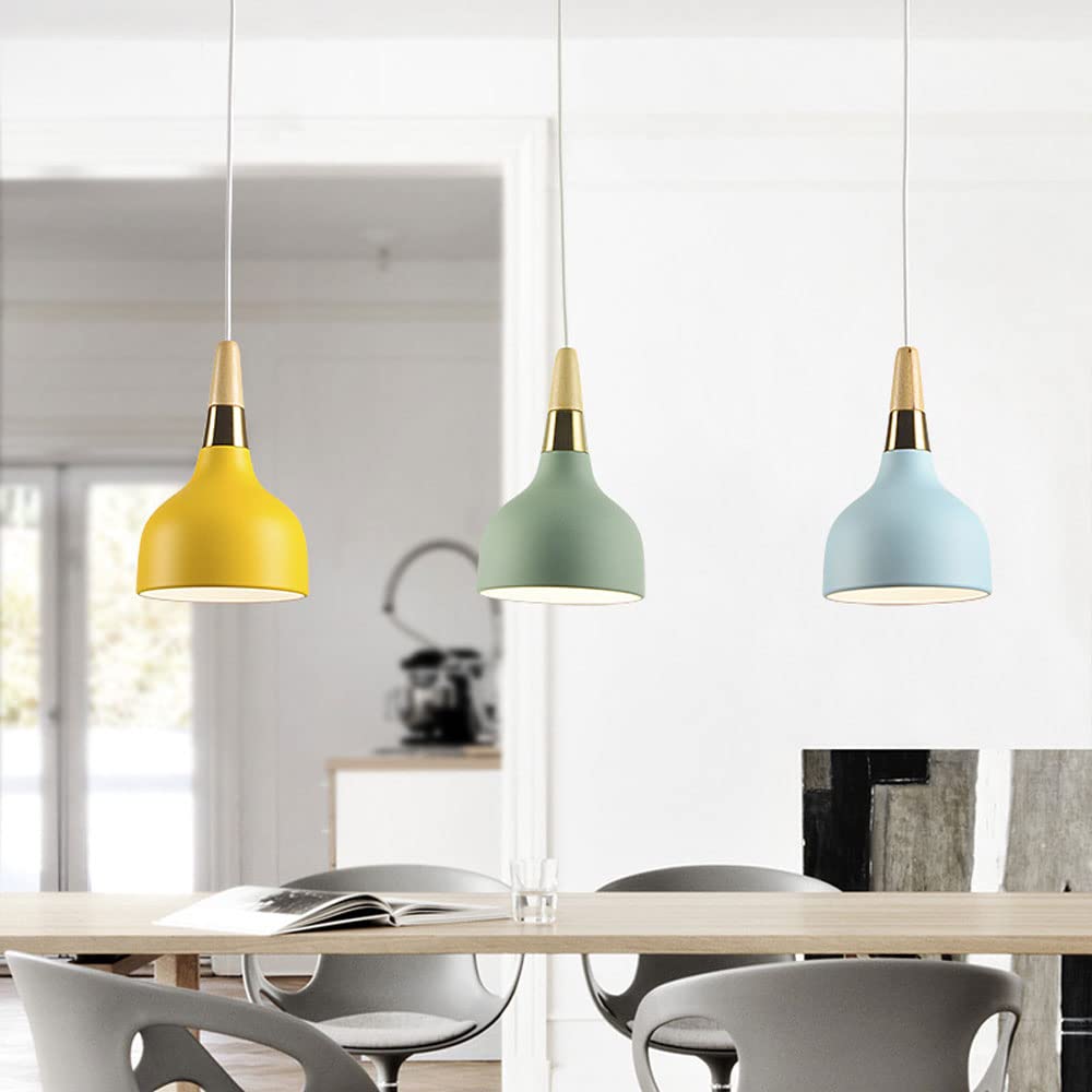 Lampa LED, żyrandole, drewniana lampa sufitowa, wisząca oprawa oświetleniowa, wisząca lampa stołowa do kuchni, sypialni/zielona/niebieska
