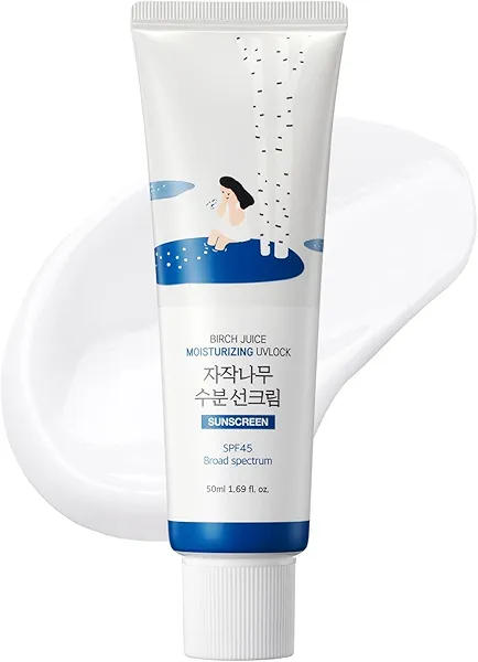 ROUND LAB Birch Juice Moisturizing UV LOCK SPF 45 | NBC No1 SPF, Glow Sunscreen for Daily Skincare, Non-toxic, UV Protection, Lightweight, Oil-Free, Organic, Korean Sunscreen (1.69 Fl Oz)