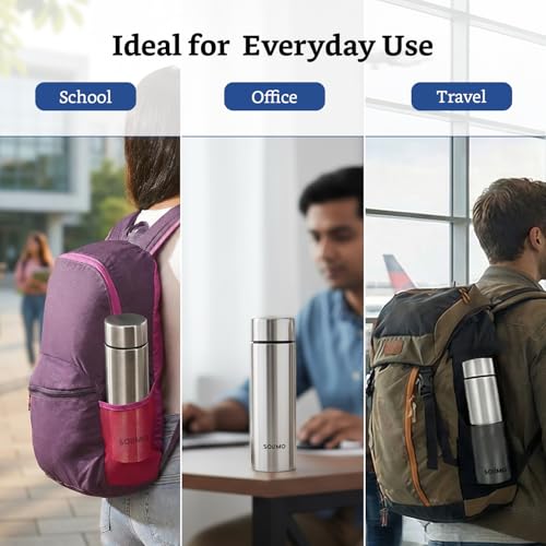 Image of Amazon Brand - Solimo Stainless Steel Water Bottle | Set of 2, (1000ml x 2) | Single Walled, Food Grade, Leakproof Lid Bottle For School Kids, College, Office, Gym, Travel & Outdoor