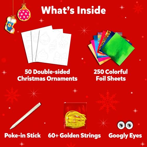 Image of Skillmatics Foil Fun - Christmas Ornaments, Mess Free Art for Kids, Festive Holiday Craft Kits, DIY Decor Creative Activity, Gifts for Girls & Boys Ages 4, 5, 6, 7, 8, 9, and Up