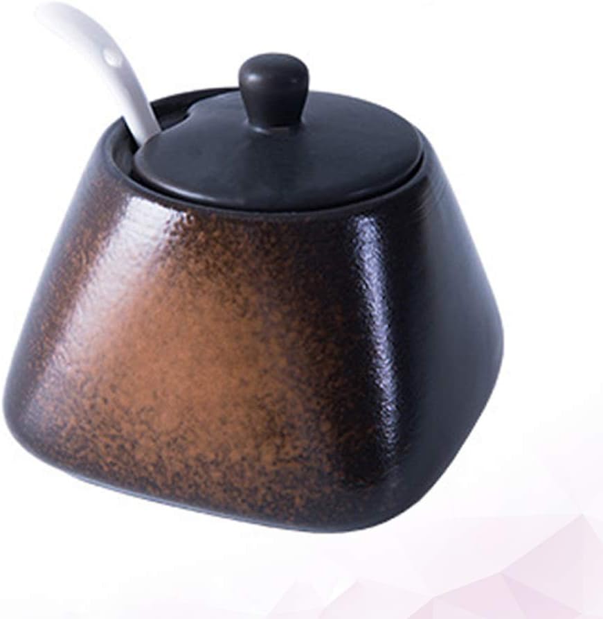 DOITOOL Ceramic Sugar Bowl with Lid and Spoon Set, Spice Storage Jar Salt Pot Condiment Jars, Ceramic Seasoning Container for Home and Kitchen