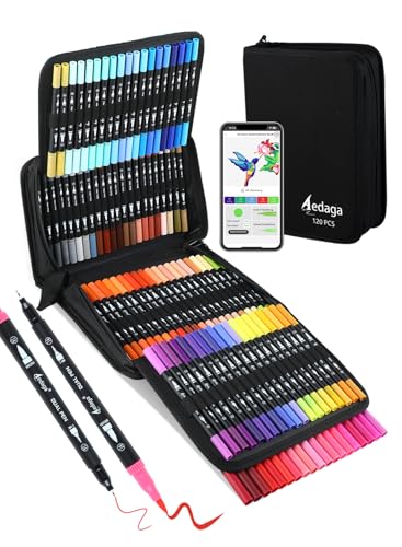 120 Colours Numbered Dual Tip Brush Pens with Free App Colouring Markers