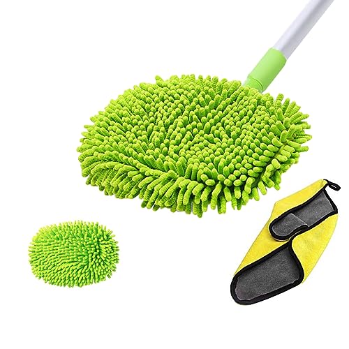 GES Brosse de Lavage de Voiture en Chenille Ultra pelucheuse télescopique détachable Extensible avec tête en Chenille remplaçable et Chiffon