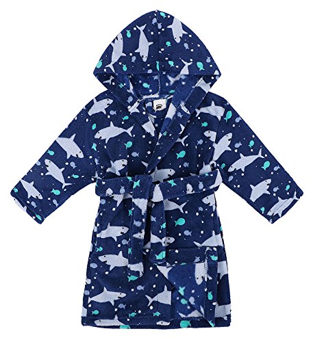 Verabella Boys Girls' Fleece Printed Hooded Bathrobe Robe,Ocean,M