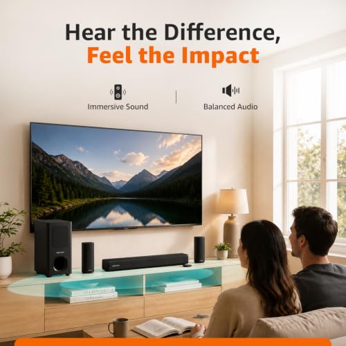 Image of amazon basics 180W Soundbar with Subwoofer & Surround Speakers, 5.1 Channel Home Theatre Sound System for TV, HDMI ARC, Optical, Bluetooth 5.3, USB, AUX, SD Card, Remote Control, Deep Bass, Black