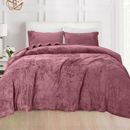 Elegant Comfort Luxuriously Soft 4-Piece Velvet Plush Flannel Sheet Set - Premium Quality - Cozy Warm, Anti-Static, Non Pilling Fuzzy Velvet Flannel Fleece Deep Pocket Sheet Set - Full, Rose