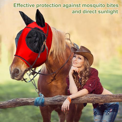 HUAME Máscara de mosca de cavalo com orelhas, tecido elástico de ajuste confortável com proteção UV