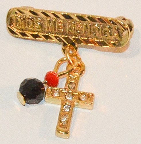 14KT GP BABY "DIOS ME BENDIGA" Y CRUZ AZABACHE BROCHE - "GOD BLESS ME" WITH CROSS EVIL EYE PIN4