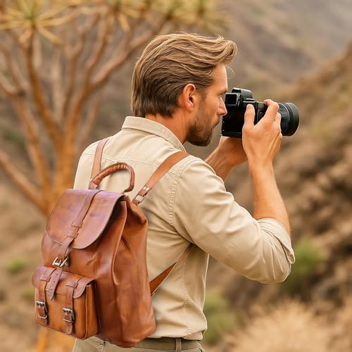 SH SHIFAA HANDICRAFT Leather Backpack for Women & Men Vintage Handmade Travel Rucksack Hiking Bagpack Large 16 Inches Shoulder Laptop Leather Bag4