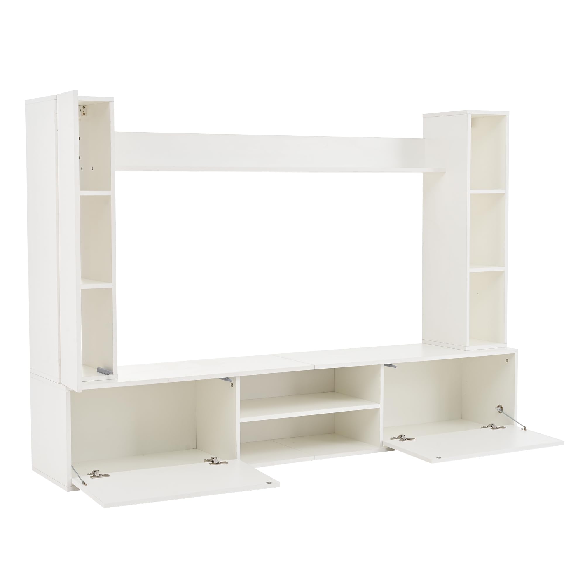 MURUL Set da parete per TV, 4 pezzi, 180 x 35 x 33,5 cm, bianco, con vetrine e supporto flessibile, per TV fino a 80 pollici