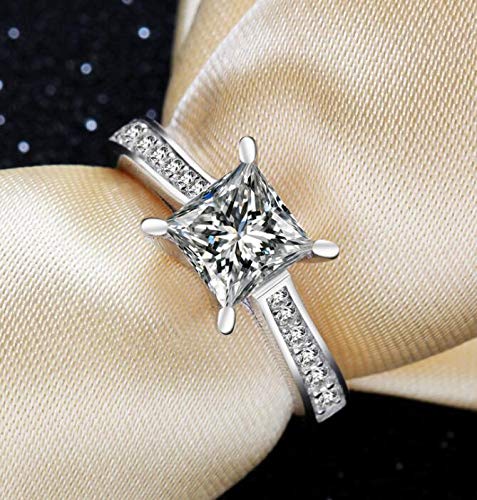 Jude Jewelers Stainless Steel 4 Carat Princess Cut Wedding Engagement Halo Bridal Proposal Ring (Silver, 5.5)3