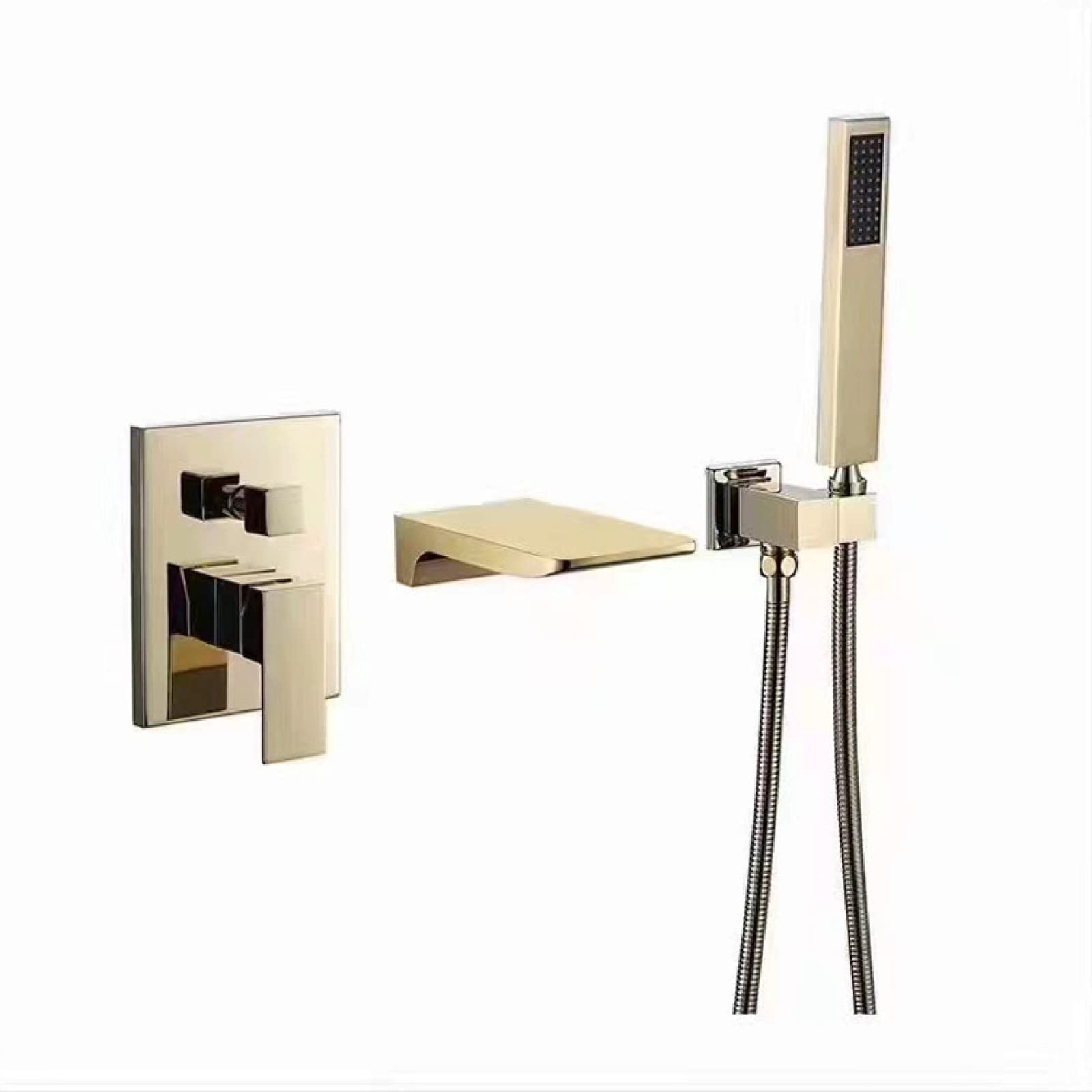 ASerZenith All-Copper Concealed Bathtub Faucet Into Wall Cylinder Side Faucet Shower, Concealed Pressurized Shower Set, Brushed Gold