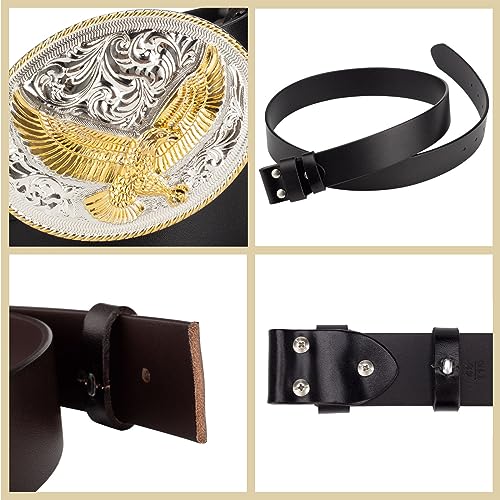 Men's Cowboy Western Gold Eagle Belts for Men, Leather Belt with 3D Soaring Eagle Animal Pattern Buckle3