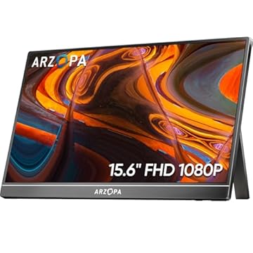 Monitor Portátil ARZOPA 15,6'' FHD 1080P - Monitor Ultra Fino para Laptop com Suporte - Display IPS para PC, MAC, Celular, Xbox, PS5 - Conectividade USB C e HDMI -A1