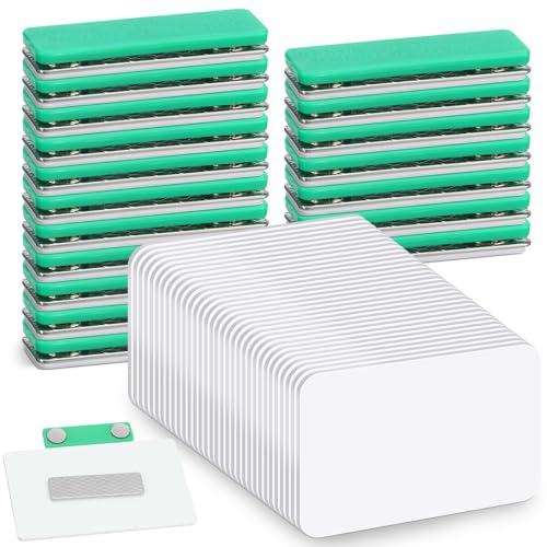 Image of Chinco 50 Sets Magnetic Name Tags 3.4 x 2.1'' Magnet Badge Holder DIY Blank Name Tags Personalized and Reusable Magnetic Backing for Office School Supplies(Green)