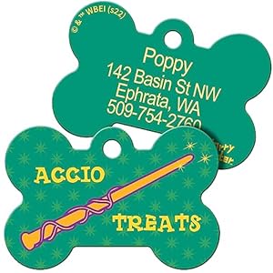 Harry Potter Accio Treats Dog Tag, Wizarding World of Hogwarts Pet ID Tag Engraved with Name Personalized, Bone