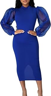 Ball Dresses Women's Elegant Plain Evening Dresses Tulle Transparent Lantern Sleeves Wrap Dresses Slim Fit Turtleneck Midi Dresses Cocktail Dresses Fashion Comfortable Slim Long Sleeve Party Dresses