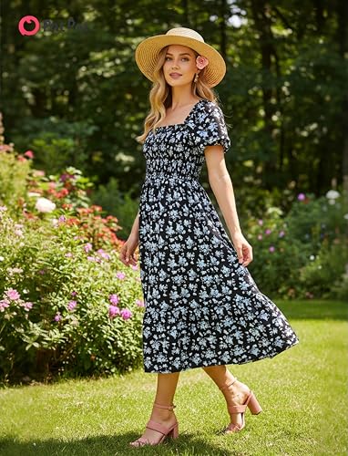 Image of PATPAT Family Matching Outfits Mommy and Me Dresses Floral Dress & T-Shirts | Mommy and Me Easter Dresses, Puff Sleeve Floral Sundress, Cotton Blend T-shirts, Couples Party Wedding Vacation Outfits