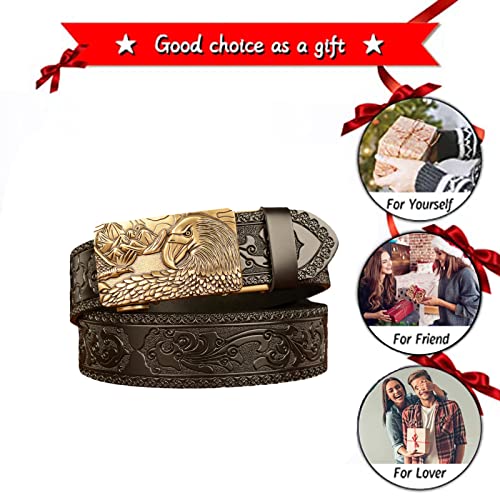 Men's Ratchet Western Floral Embossed Belt - Flying Mountain Eagle Engraved Automatic Buckle4