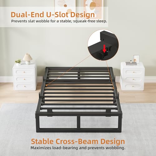 Image of 10 Inch Metal Twin Bed Frames with Stable Steel Support, Noise-Free | Easy Assembly, Underbed Storage, U-Shaped Groove, 6 Mattress Baffles, No Box Spring Needed, Rubber Pads, Squeak Free, Black