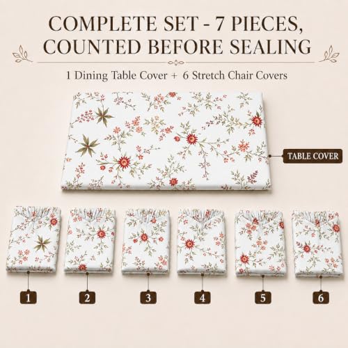 Image of Cloth Fusion Dining Table Cover with 6 Chair Covers, 6 Seater Table Cloth | Table cover and every chair cover in one matching print; 4-way stretch chair covers; 6 designs; washable, not PVC