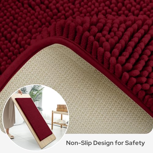 Image of BYSURE Burgundy Red Bathroom Rugs Sets 3 Piece Non Slip Extra Absorbent Plush Chenille Soft Washable Bath Mats