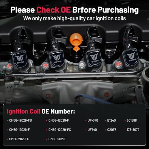 Image of BDFHYK Ignition Coil Pack UF740 Compatible with Ford Figo 2016-2020 Fiesta 2011-2019 l3 l4 1.6L 1.5L Ford Oem Coil Pack Coil for E1240 5C1888 Set of 1